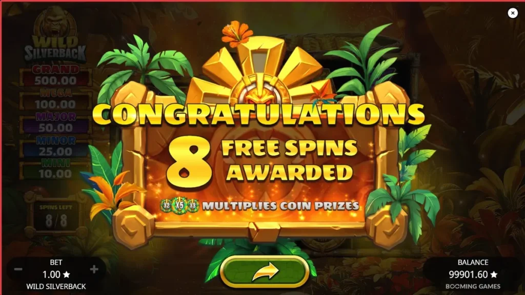 Tampilan visual slot Wild Silverback dengan tema hutan dan gorila