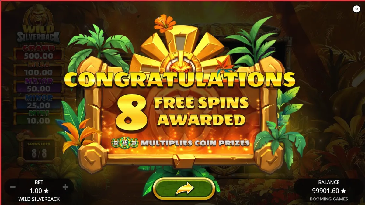 Tampilan visual slot Wild Silverback dengan tema hutan dan gorila